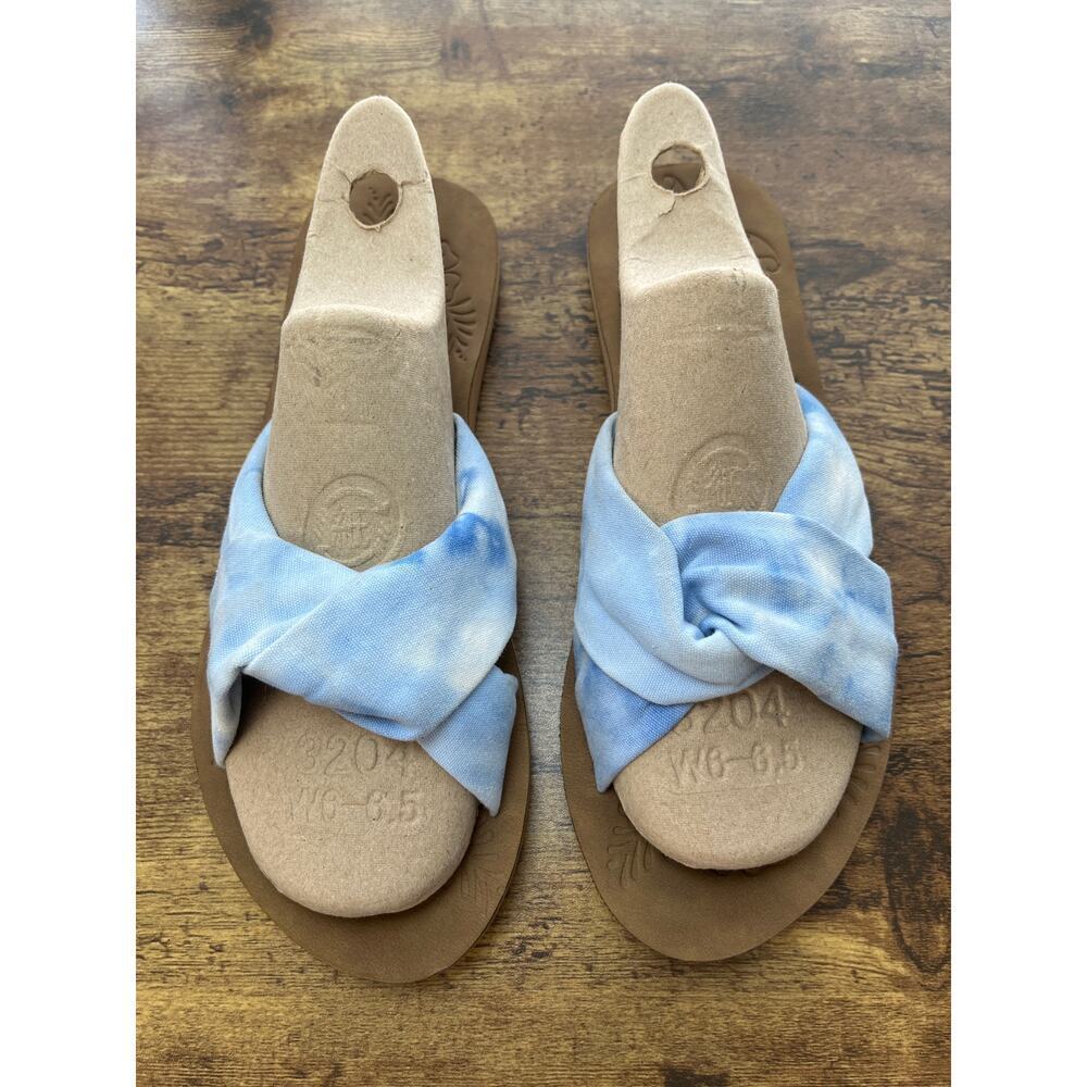 O'Rageous Womens 9 Blue Fabric Tie-Dye Knot Slip-In Sandals Summer Wear